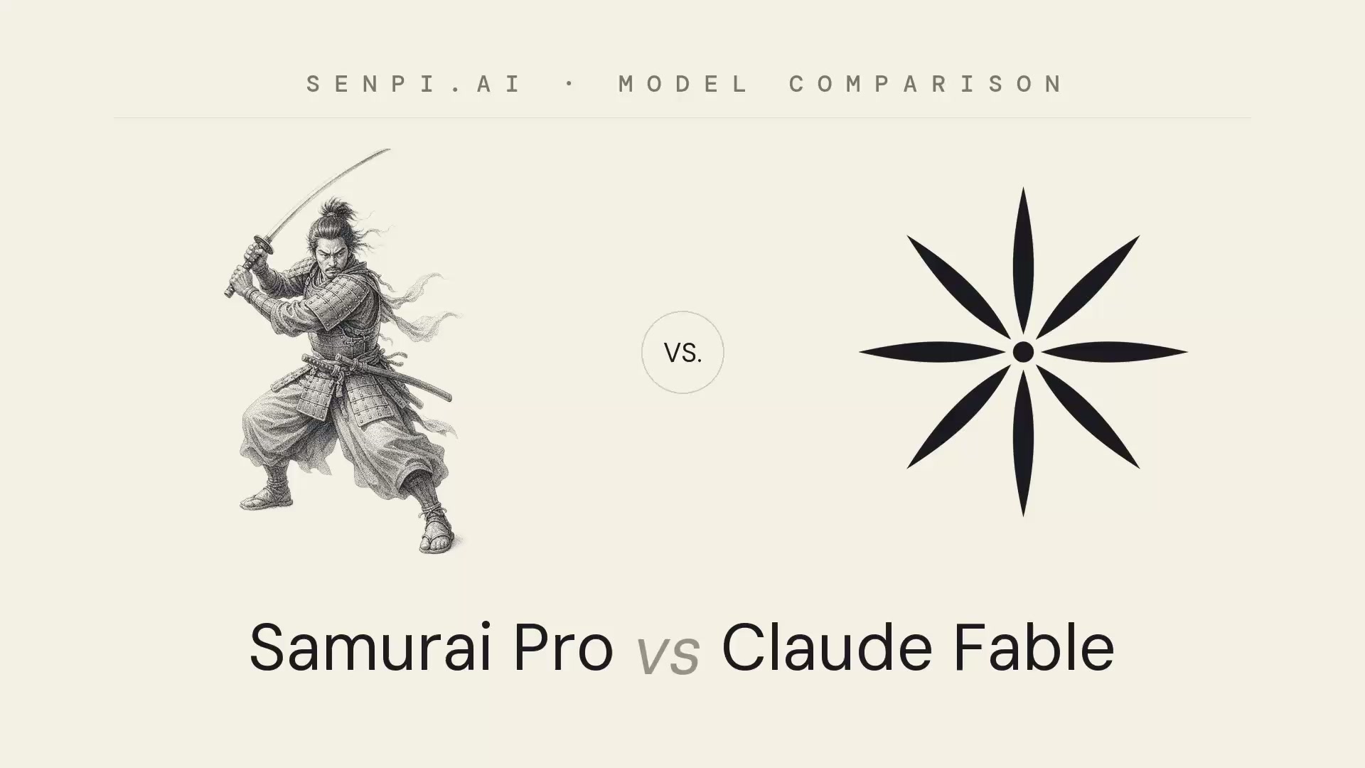 Claude Fable 5 at 0:03 on the left running at Max effort, Senpi Samurai Pro at 0:00 on the right, both given the same perps market prompt.